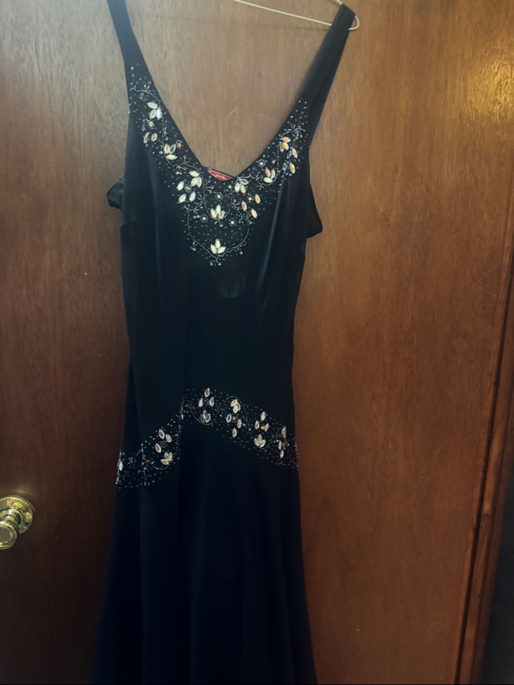 Black Beaded V-Neck Evening Dress - Brand: